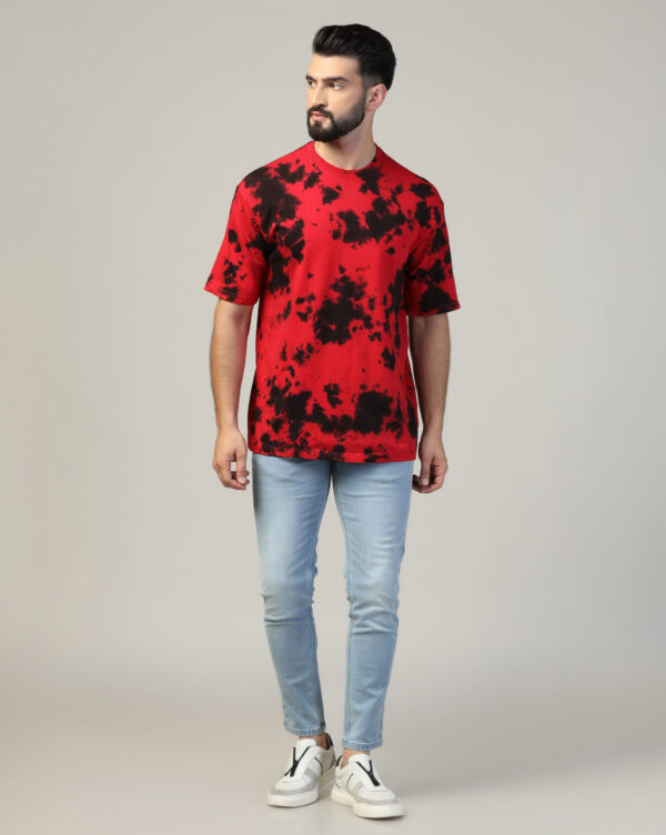 Red Black Off Shoulder Scrunch T- Shirt for Men By Dei Lusso - Image 3