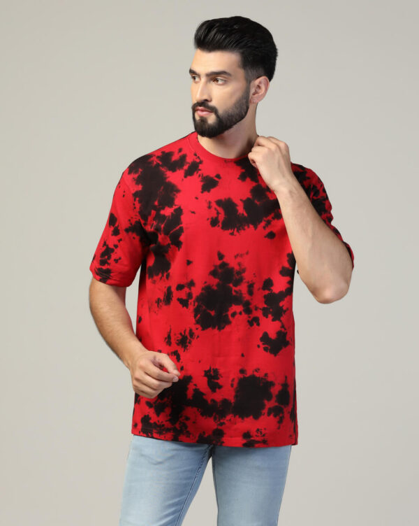 Red Black Off Shoulder Scrunch T- Shirt for Men By Dei Lusso