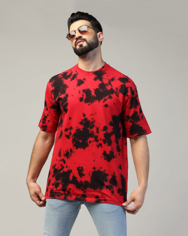 Red Black Off Shoulder Scrunch T- Shirt for Men By Dei Lusso - Image 6