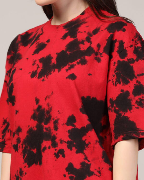 Red Black Off Shoulder Scrunch T- Shirt for Women By Dei Lusso - Image 2