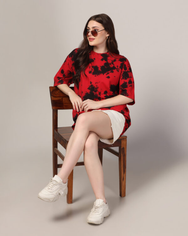 Red Black Off Shoulder Scrunch T- Shirt for Women By Dei Lusso - Image 3