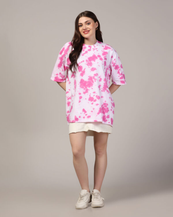 White Pink Oversize Scrunch T- Shirt for Women By Dei Lusso - Image 3