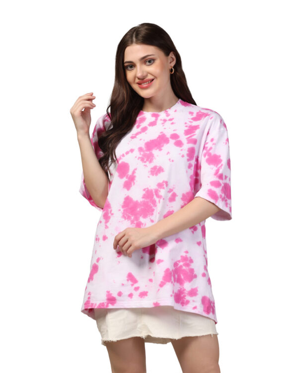 White Pink Oversize Scrunch T- Shirt for Women By Dei Lusso - Image 2
