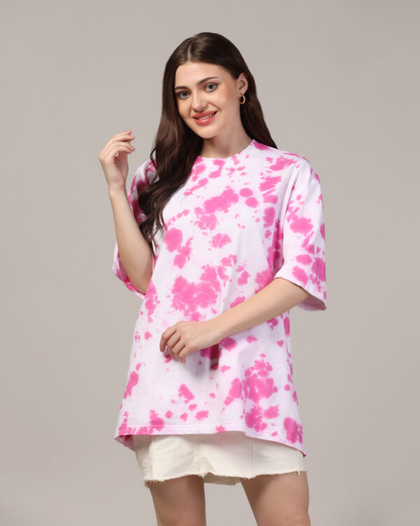 White Pink Oversize Scrunch T- Shirt for Women By Dei Lusso