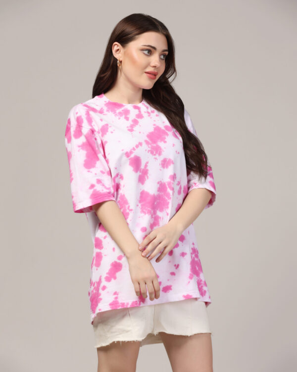 White Pink Oversize Scrunch T- Shirt for Women By Dei Lusso - Image 7