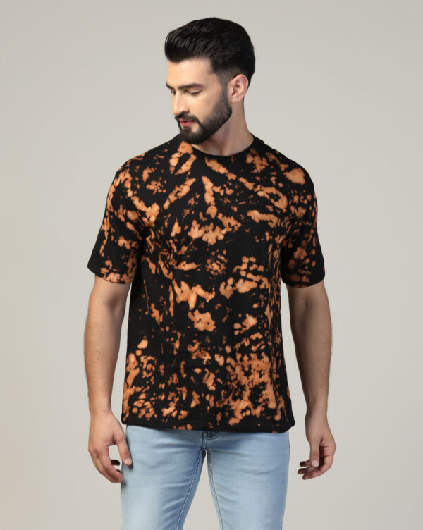 Black Beige Off Shoulder Scrunch T- Shirt for Men By Dei Lusso