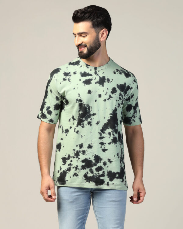 Sage Green Black Oversize Scrunch T- Shirt for Men By Dei Lusso - Image 2