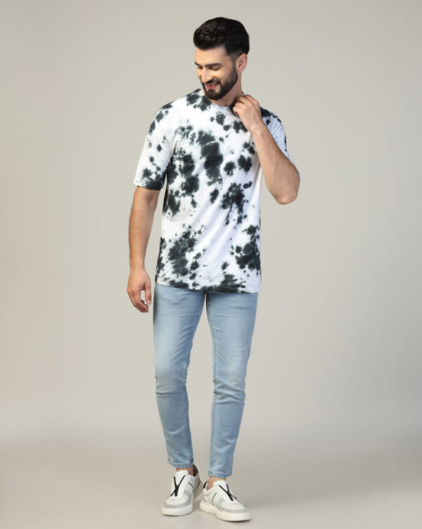 White Black Off Shoulder Scrunch T- Shirt for Men By Dei Lusso - Image 3