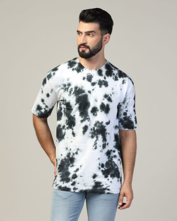 White Black Off Shoulder Scrunch T- Shirt for Men By Dei Lusso - Image 5
