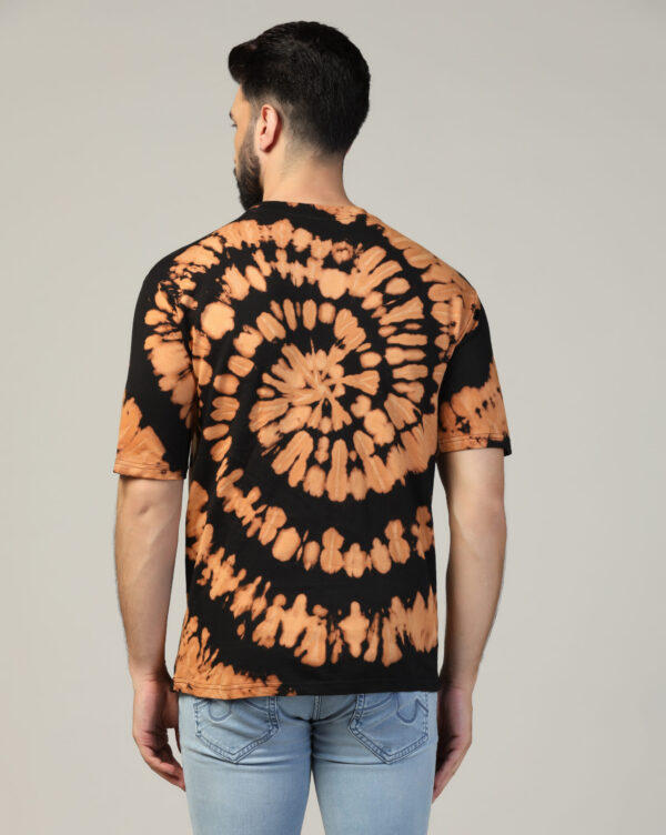 Black Beige Off Shoulder Spiral Pattern T- Shirt for Men By Dei Lusso - Image 5