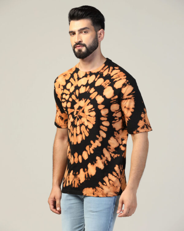 Black Beige Off Shoulder Spiral Pattern T- Shirt for Men By Dei Lusso