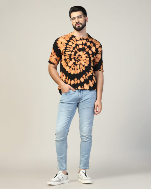 Black Beige Off Shoulder Spiral Pattern T- Shirt for Men By Dei Lusso - Image 6