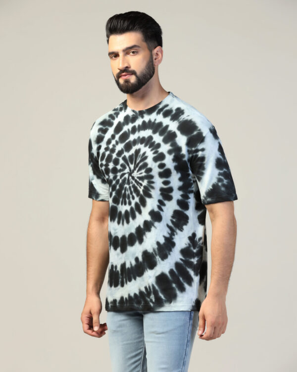 White Black Off Shoulder Spiral Pattern T- Shirt for Men By Dei Lusso