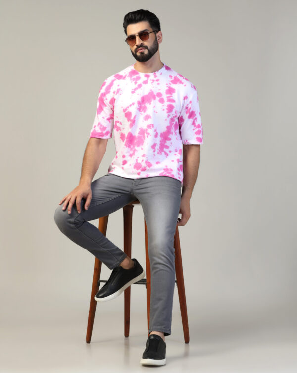 White Pink Oversize Scrunch T- Shirt for Men By Dei Lusso - Image 6