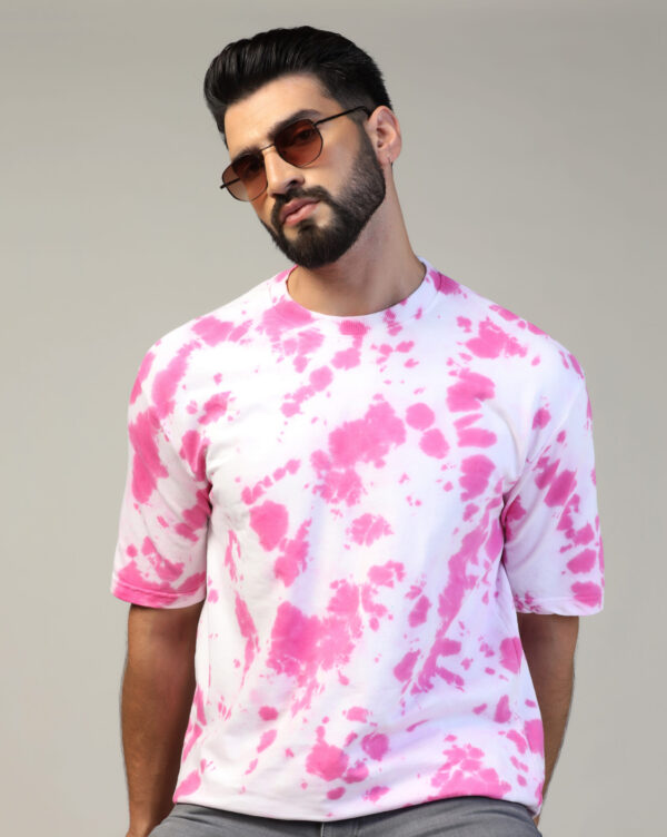 White Pink Oversize Scrunch T- Shirt for Men By Dei Lusso - Image 5