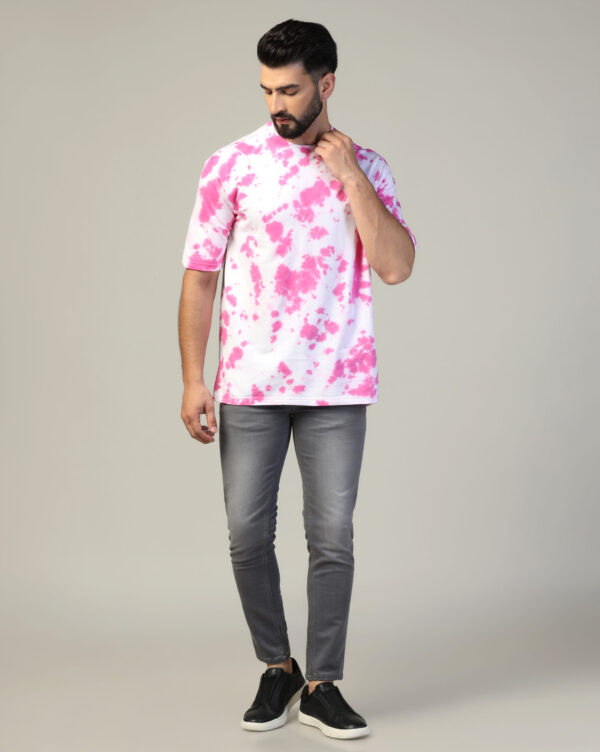 White Pink Oversize Scrunch T- Shirt for Men By Dei Lusso - Image 3
