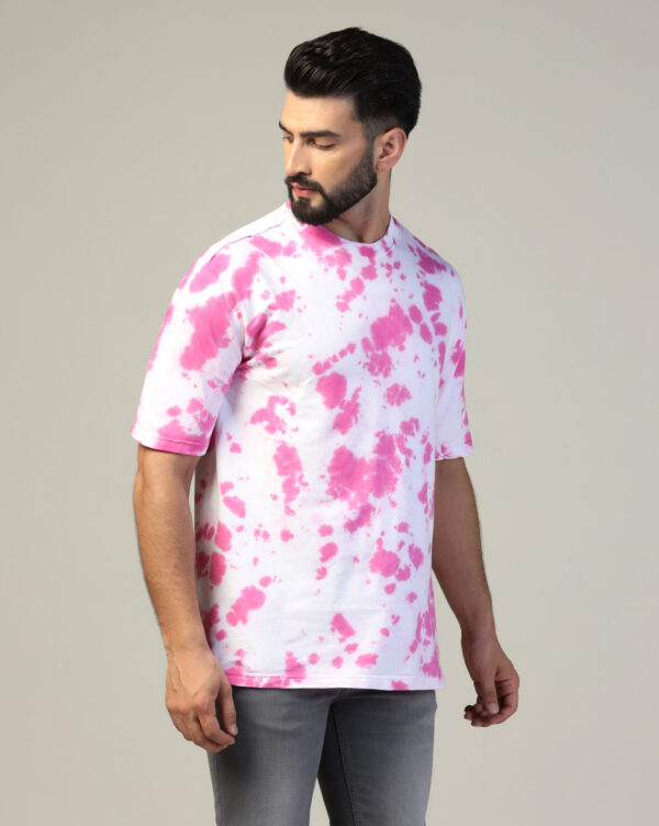 White Pink Oversize Scrunch T- Shirt for Men By Dei Lusso - Image 2