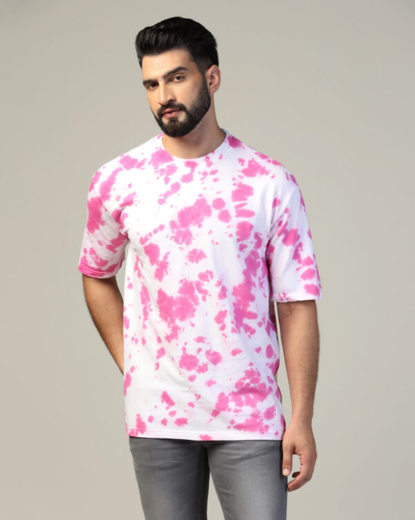 White Pink Oversize Scrunch T- Shirt for Men By Dei Lusso - Image 7