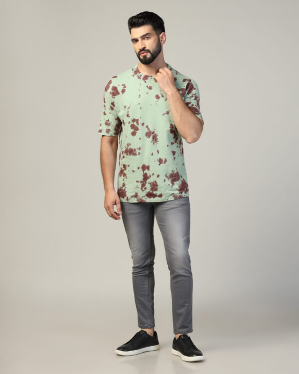 Sage Green Brown Oversize Scrunch T- Shirt for Men By Dei Lusso - Image 3