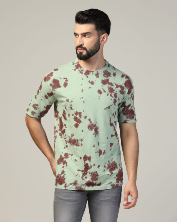 Sage Green Brown Oversize Scrunch T- Shirt for Men By Dei Lusso - Image 4