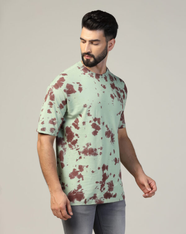 Sage Green Brown Oversize Scrunch T- Shirt for Men By Dei Lusso - Image 5