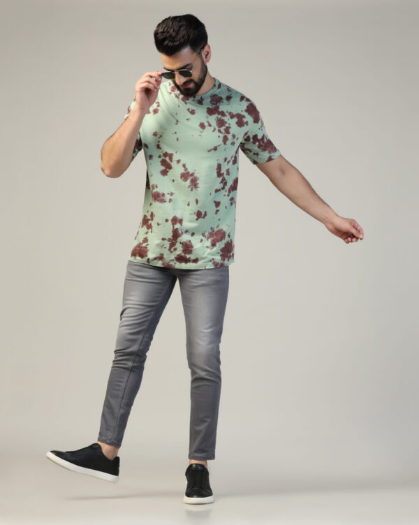 Sage Green Brown Oversize Scrunch T- Shirt for Men By Dei Lusso - Image 8
