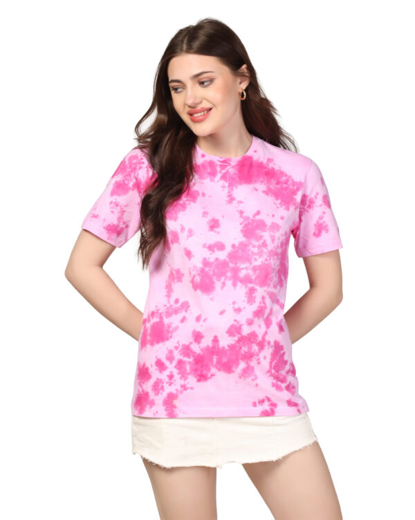 White Pink Scrunch T- Shirt for Women By Dei Lusso - Image 5