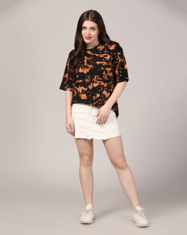 Black Beige Off Shoulder Scrunch T- Shirt for Women By Dei Lusso - Image 6