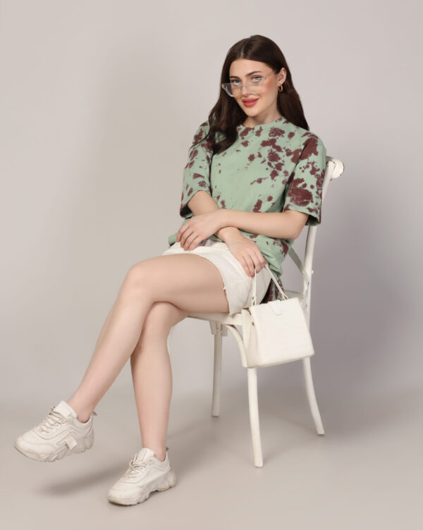 Sage Green Brown Oversize Scrunch T- Shirt for Women By Dei Lusso - Image 4
