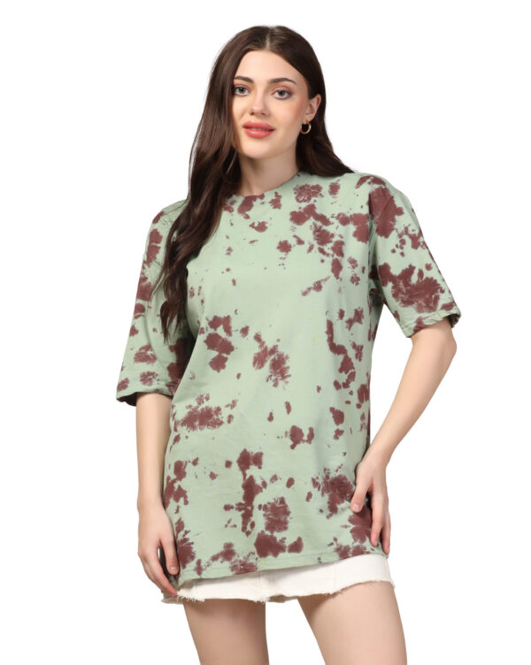 Sage Green Brown Oversize Scrunch T- Shirt for Women By Dei Lusso - Image 3