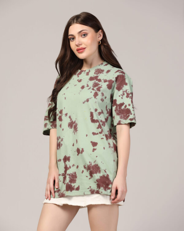 Sage Green Brown Oversize Scrunch T- Shirt for Women By Dei Lusso - Image 2