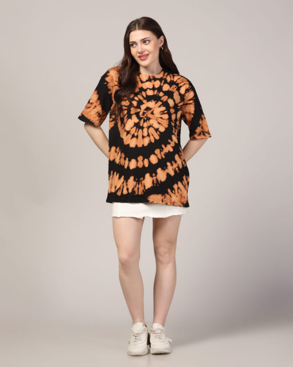 Black Beige Off Shoulder Spiral Pattern T- Shirt for Women By Dei Lusso - Image 8