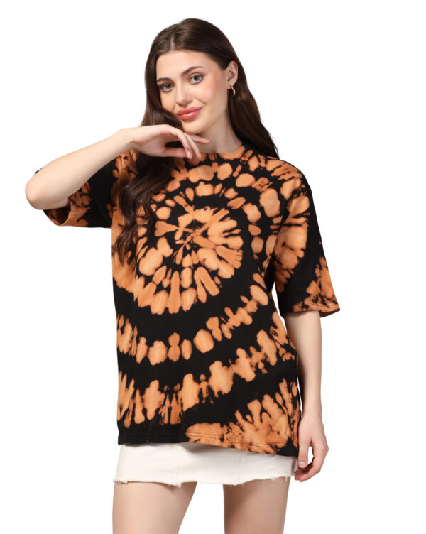Black Beige Off Shoulder Spiral Pattern T- Shirt for Women By Dei Lusso - Image 4
