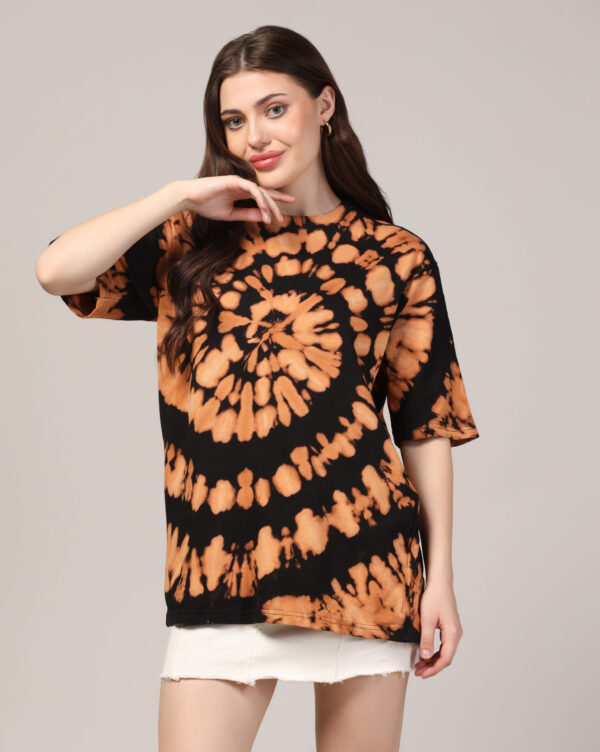 Black Beige Off Shoulder Spiral Pattern T- Shirt for Women By Dei Lusso - Image 3