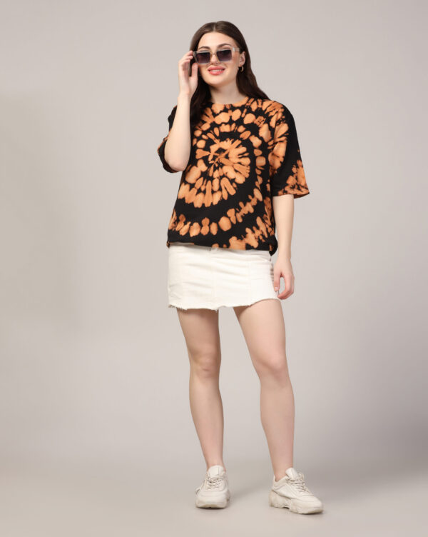 Black Beige Off Shoulder Spiral Pattern T- Shirt for Women By Dei Lusso - Image 7