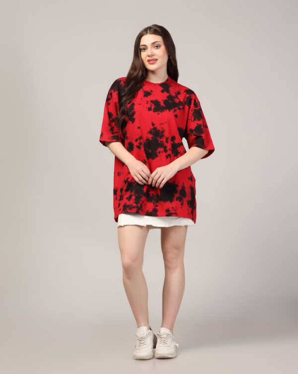 Red Black Off Shoulder Scrunch T- Shirt for Women By Dei Lusso - Image 5