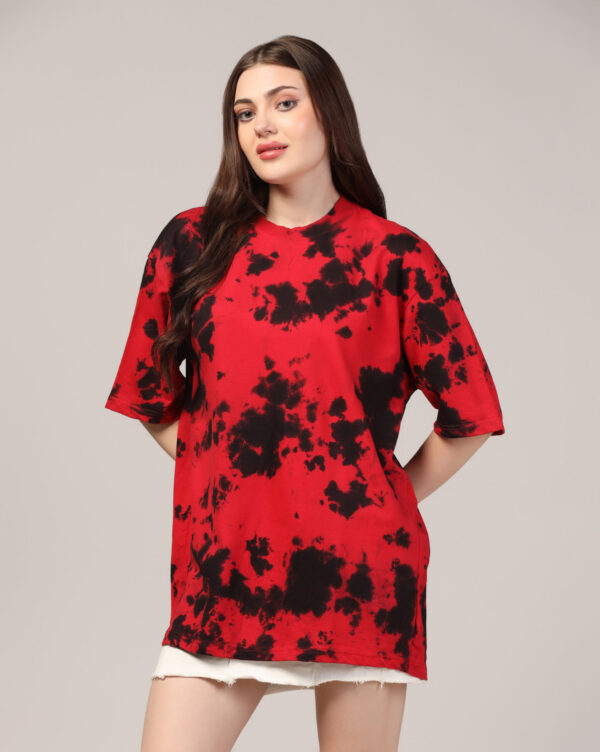 Red Black Off Shoulder Scrunch T- Shirt for Women By Dei Lusso