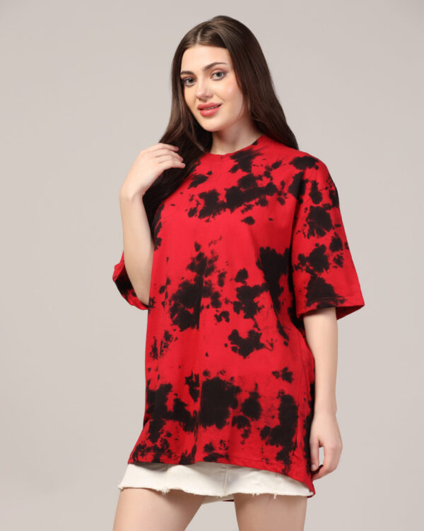 Red Black Off Shoulder Scrunch T- Shirt for Women By Dei Lusso - Image 6