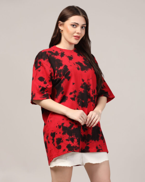 Red Black Off Shoulder Scrunch T- Shirt for Women By Dei Lusso - Image 7