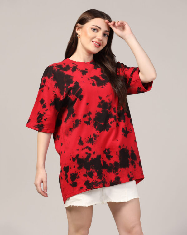 Red Black Off Shoulder Scrunch T- Shirt for Women By Dei Lusso - Image 8